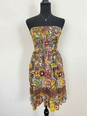 Boho Strapless Floral Print Summer Dress in Multicolor